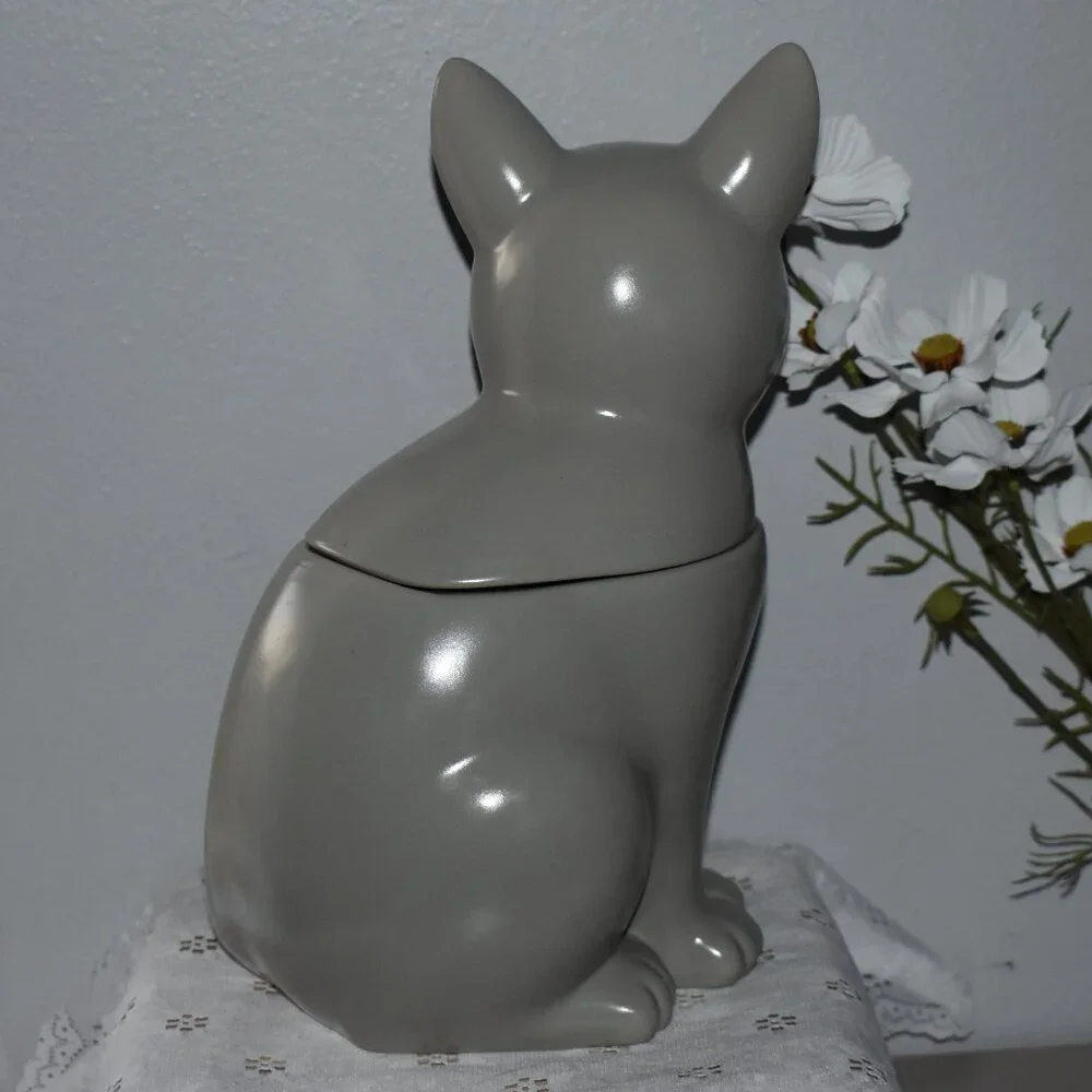 Threshold Stoneware Gray Cat Cookie Jar Cottage Farmhouse Kitchen Decor - Picture 5 of 13